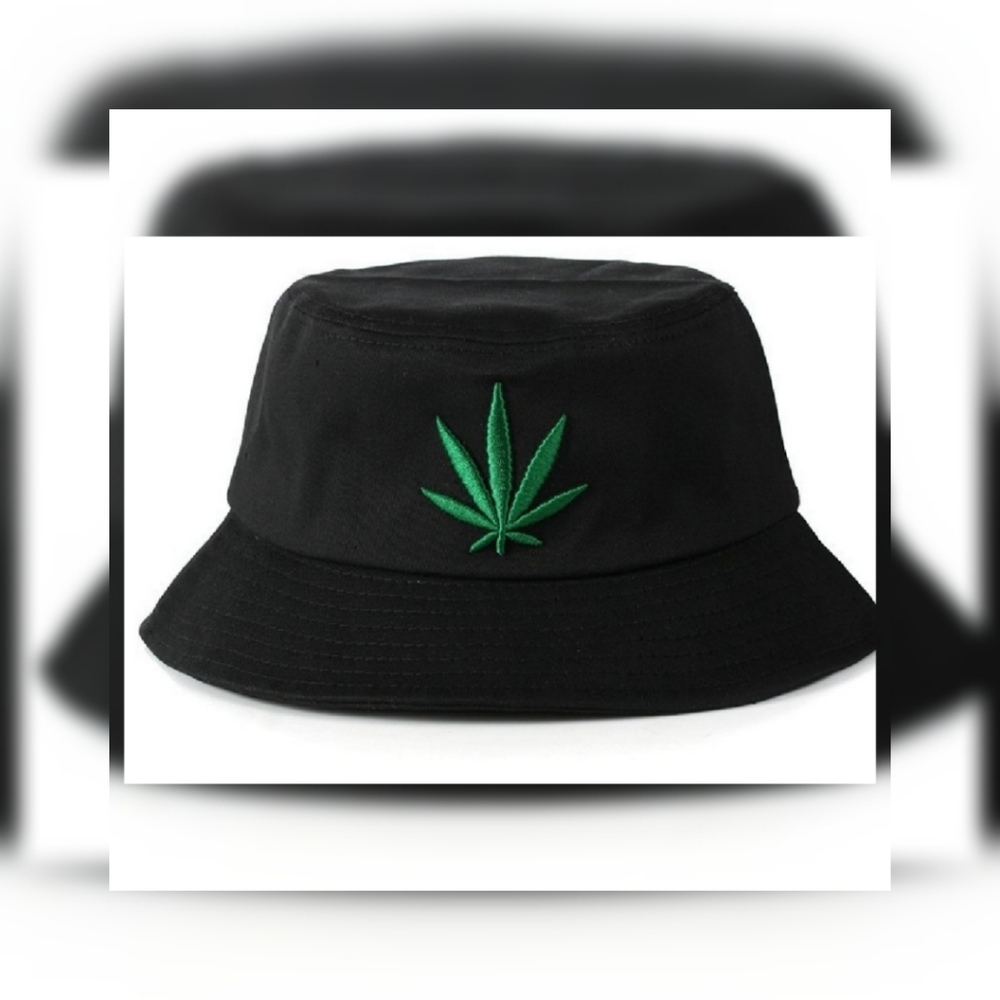 Unisex  Black Leaf Bucket Hat